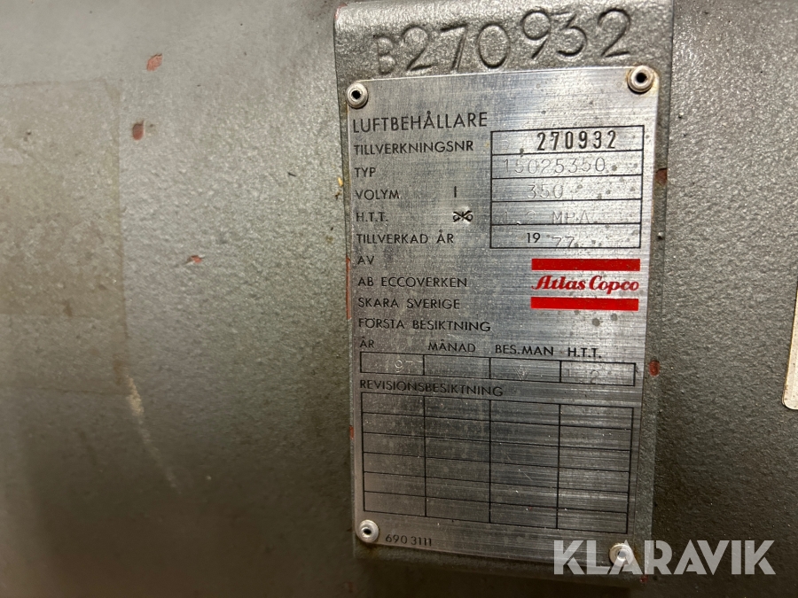 Kompressor Atlas Copco Airlet LE9, Boden, Klaravik auktioner