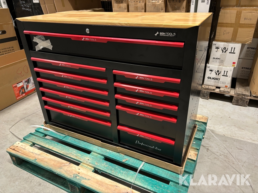 Verkstadsvagn Stor Verktygsvagn inkl verktyg och hjul - 12 lådor, 11 inkl verktyg BSN Tools