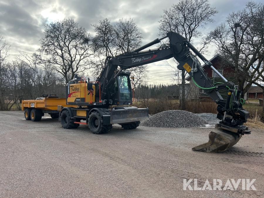 Hjulgrävare Volvo EWR170E  med kärra och redskap