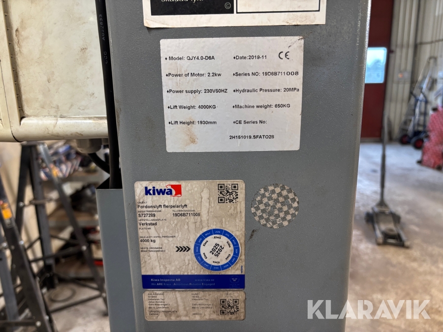 Tvåpelarlyft Hawk 4000kg