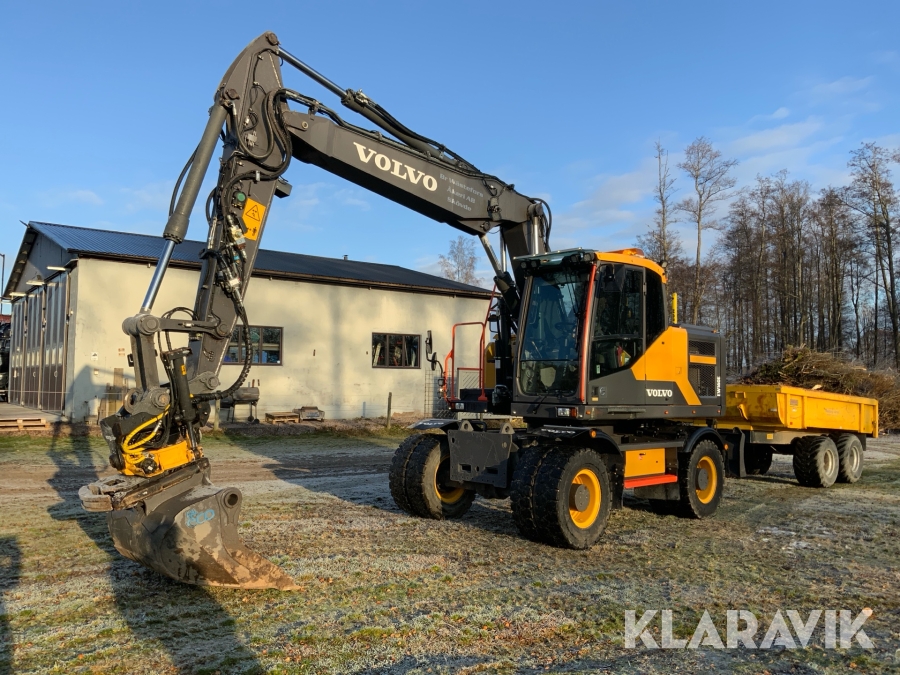 Grävmaskin Volvo EW160E med tiltrotor, dumpervagn och flera redskap