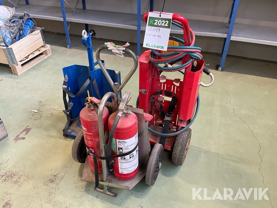 Vagnar för brandsläckare 3st med 2 st pulversläckare