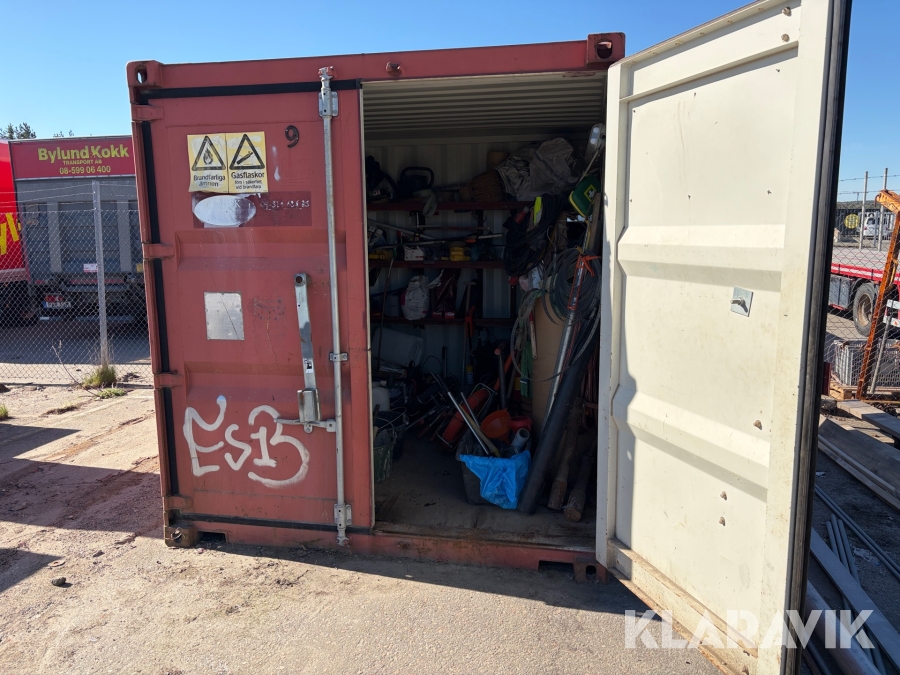 Container 10” med maskiner, redskap, handverktyg,