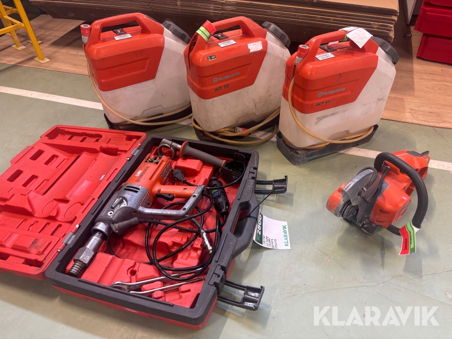 Kärnborrmaskin, kapmaskin och vattentank Husqvarna K535i, DM230, WT15i