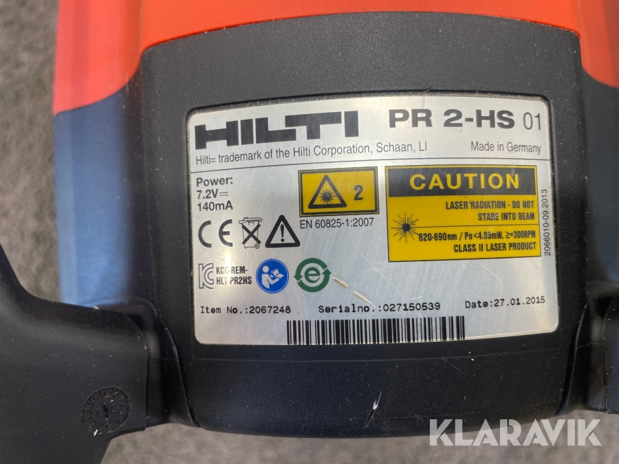 Planlaser Hilti PR 2-HS, Svalöv, Klaravik auktioner