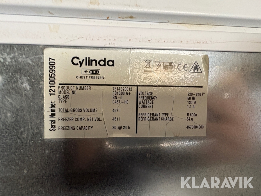 Frysbox Cylinda FB1500 A+