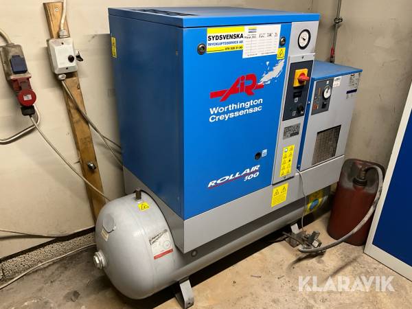 Skruvkompressor Worthington Creyssensac Rollair 500 med tork