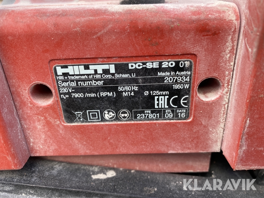 Spårfräsmaskin Hilti DC-SE20, Stockholm, Klaravik auktione