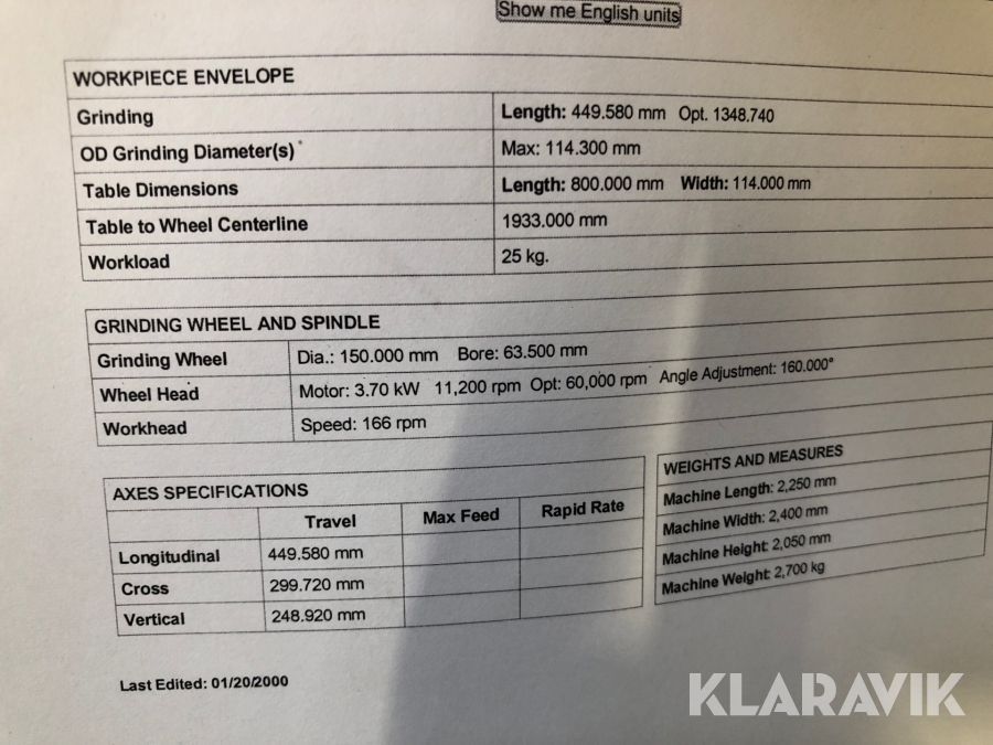 Verktygsslip Jungner US 450 med tillbehör