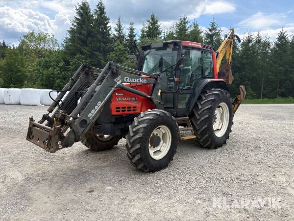 Traktor Valtra Valmet 6350-hitech med lastare och grävaggregat