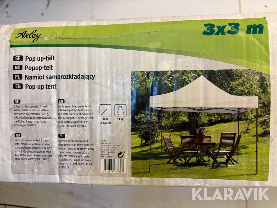 Pop-up tält Axley 3x3 m