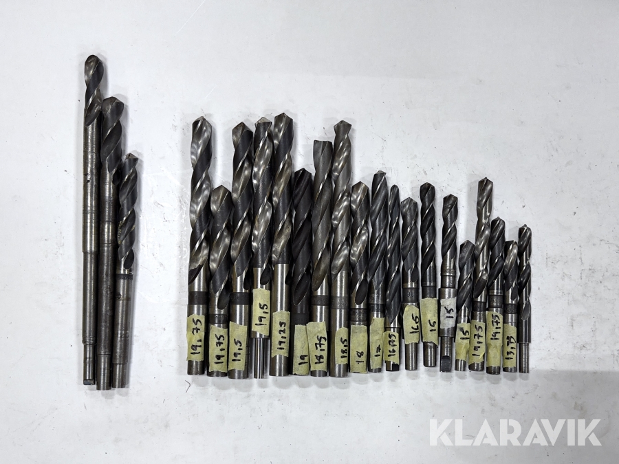 Spiralborr med cylindrisk fäste i olika dimensioner