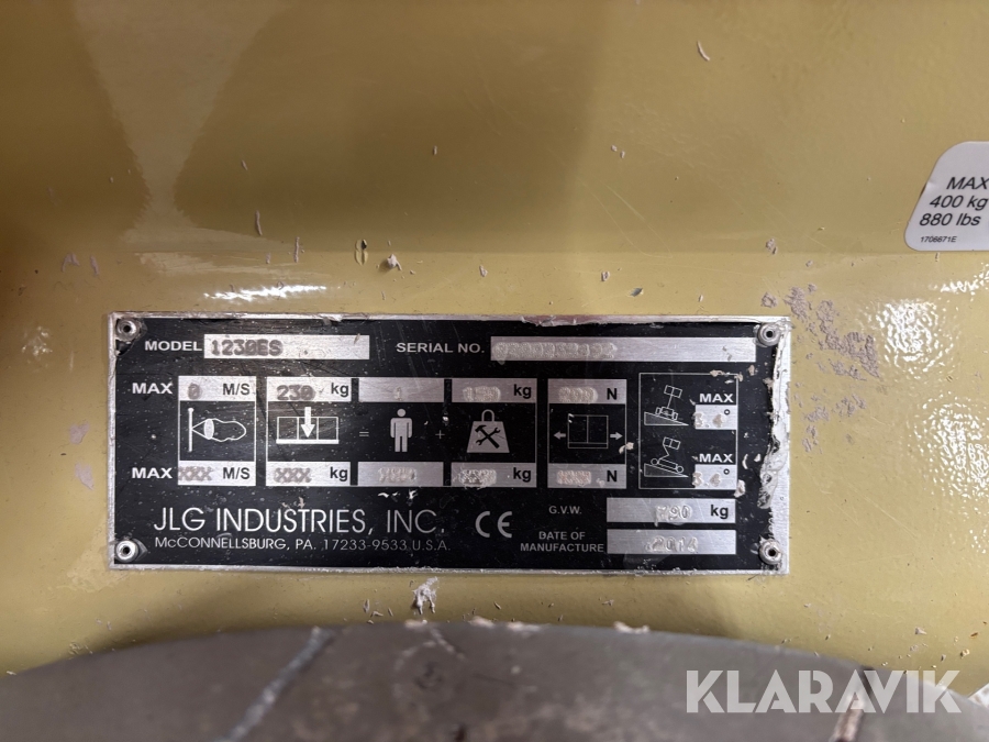 Pelarlift JLG 1230ES, Järfälla, Klaravik auktioner