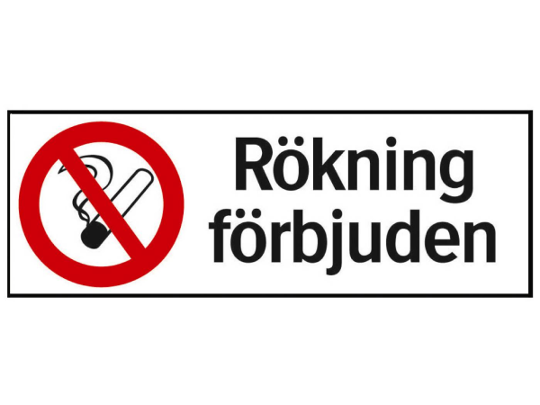 Förbudsskyltar Systemtext Rökning förbjuden, 297 × 105 mm, 12 st