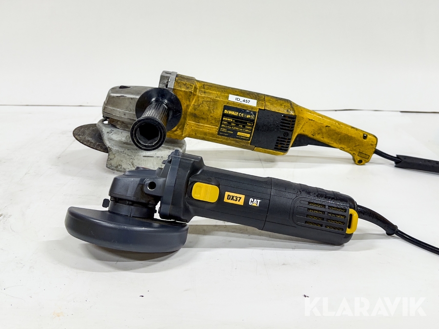 2 st vinkelslipmaskiner CAT,  DeWalt DX37, DW498-QS