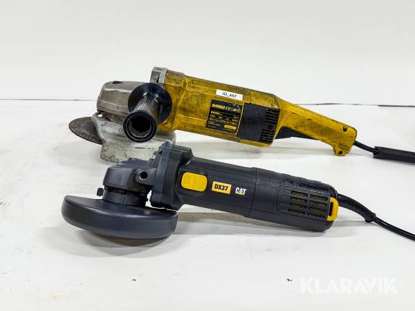 2 st vinkelslipmaskiner CAT,  DeWalt DX37, DW498-QS