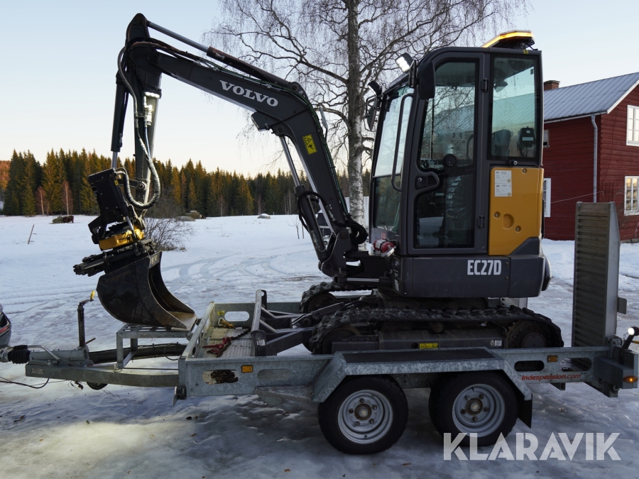 Minigrävare Volvo EC27D med trailer och redskap