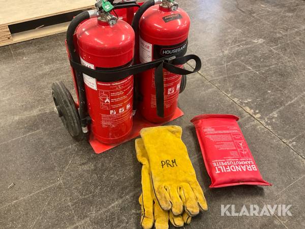 Brandsläckarvagn Housegard med handskar och brandfilt